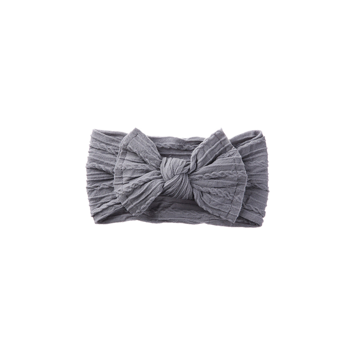 Banjo stitched bow cable knit baby headband in grey