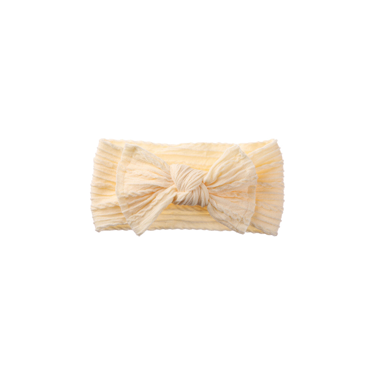 Banjo stitched bow cable knit baby headband in ivory