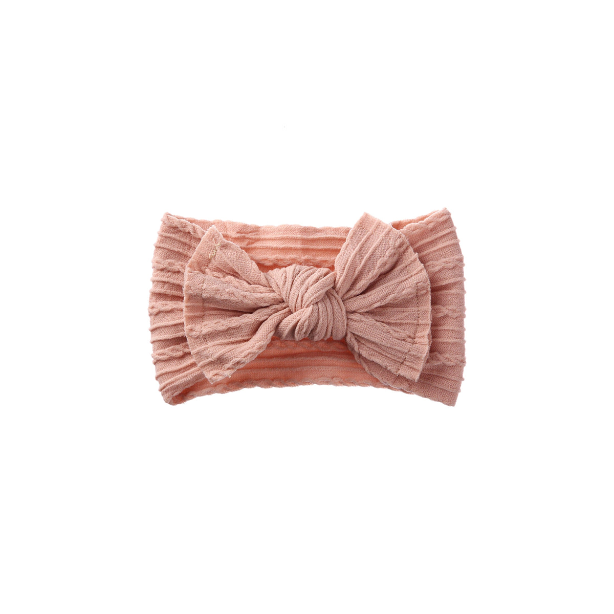 Banjo stitched bow cable knit baby headband in latte