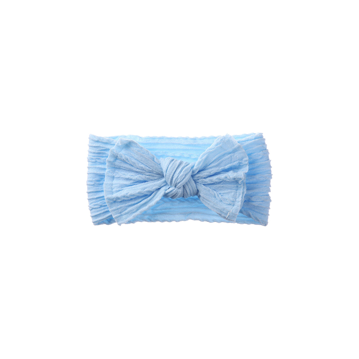 Banjo stitched bow cable knit baby headband in light blue