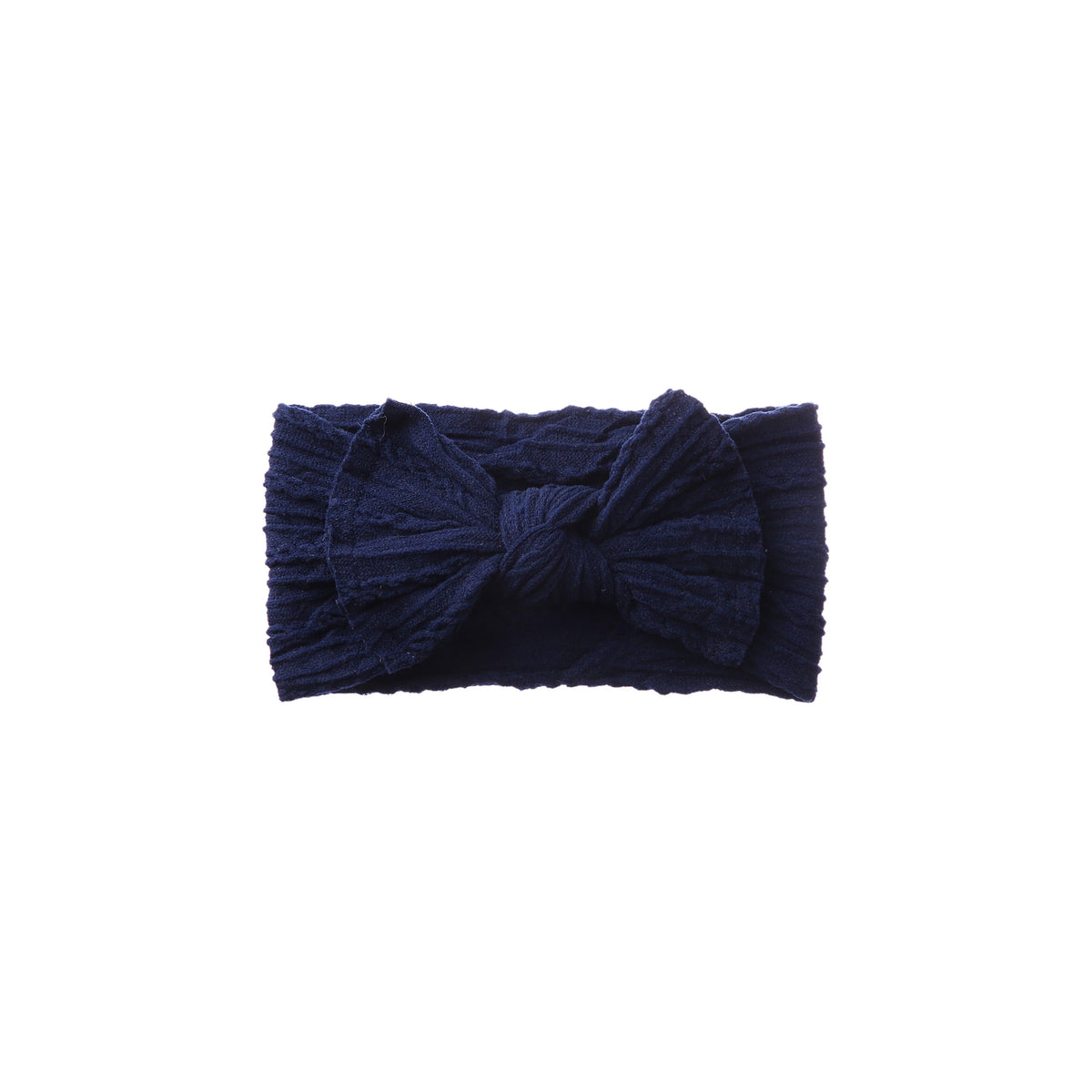 Banjo stitched bow cable knit baby headband in navy