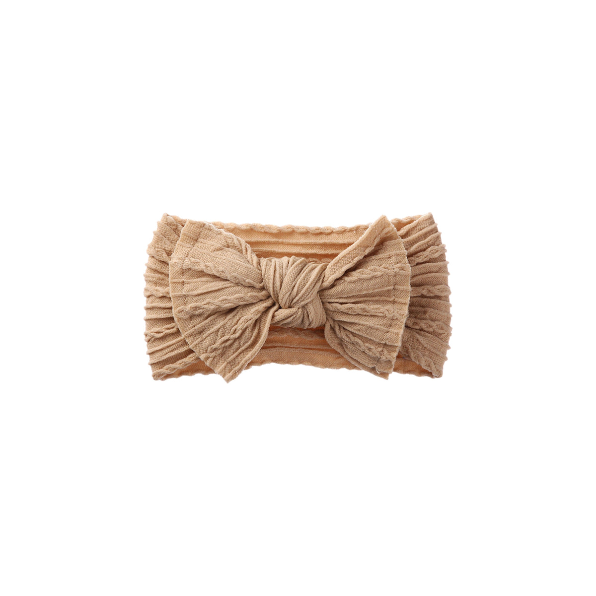 Banjo stitched bow cable knit baby headband in oat