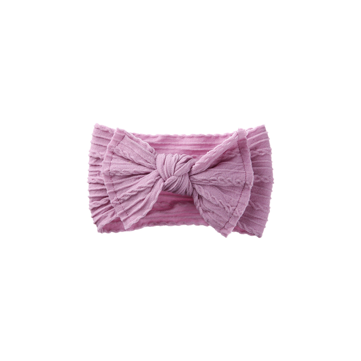 Banjo stitched bow cable knit baby headband in orchid