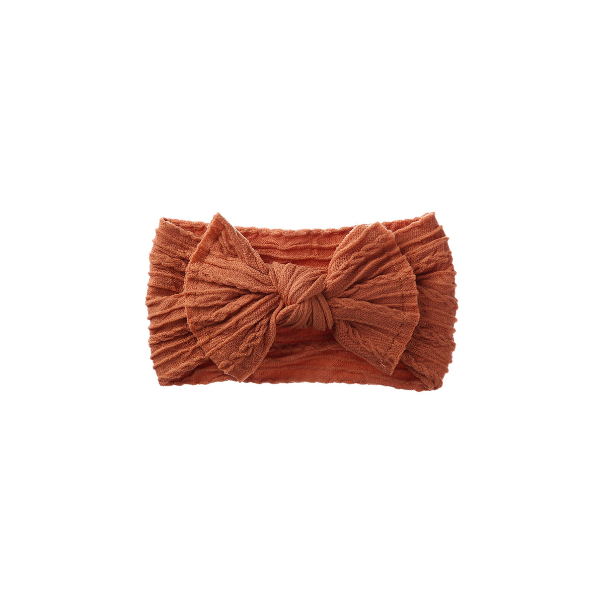 Banjo stitched bow cable knit baby headband in rust