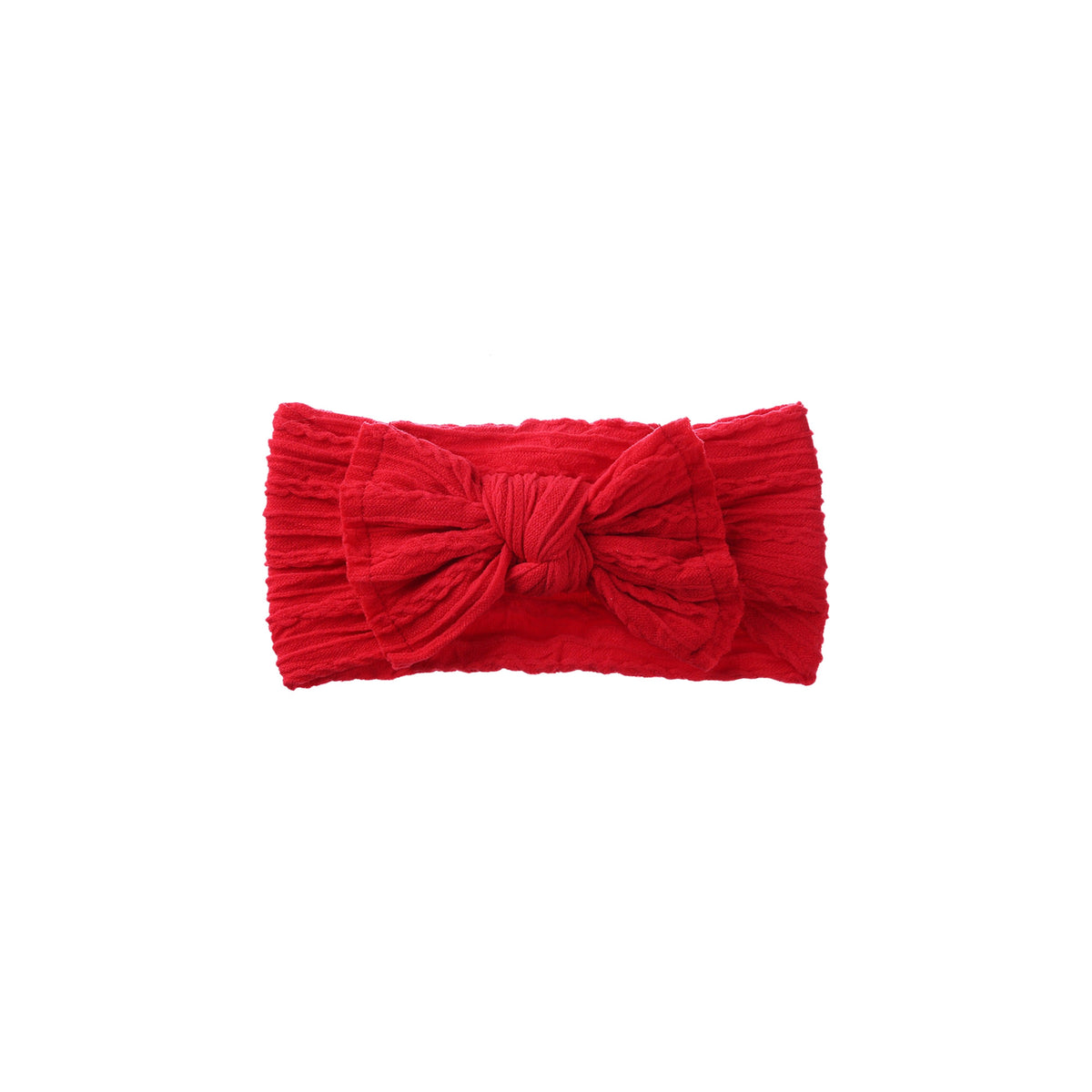 Banjo stitched bow cable knit baby headband in strawberry