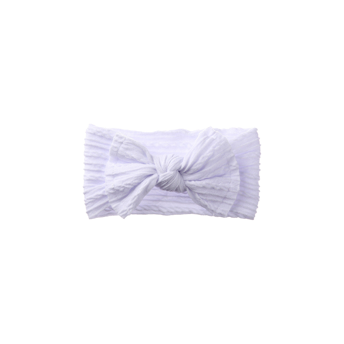 Banjo stitched bow cable knit baby headband in white