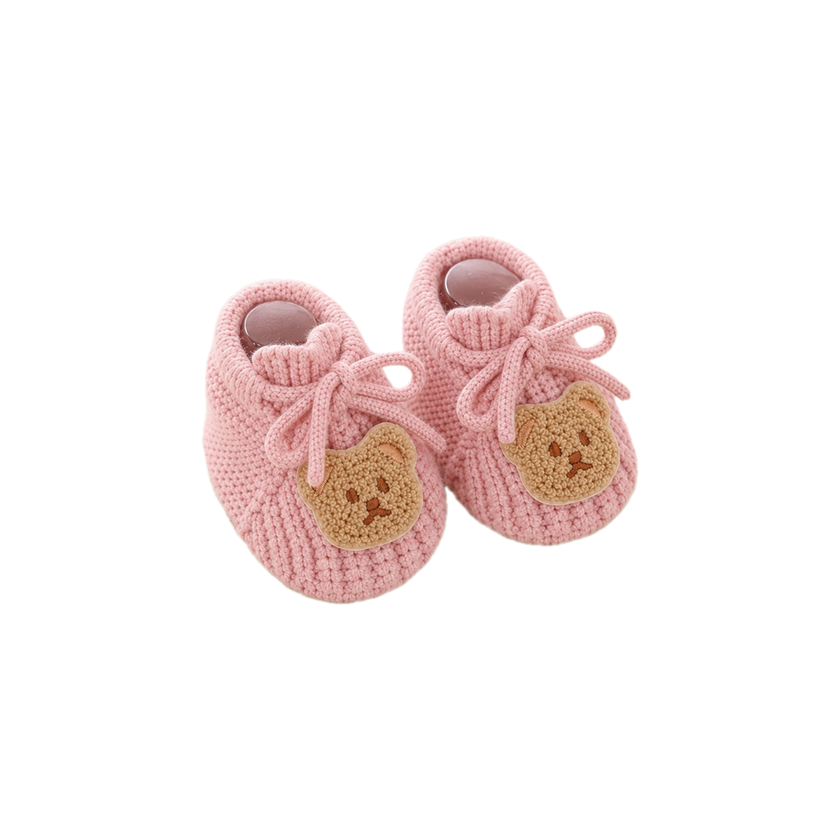 Barnaby bear crochet baby bootie in blush