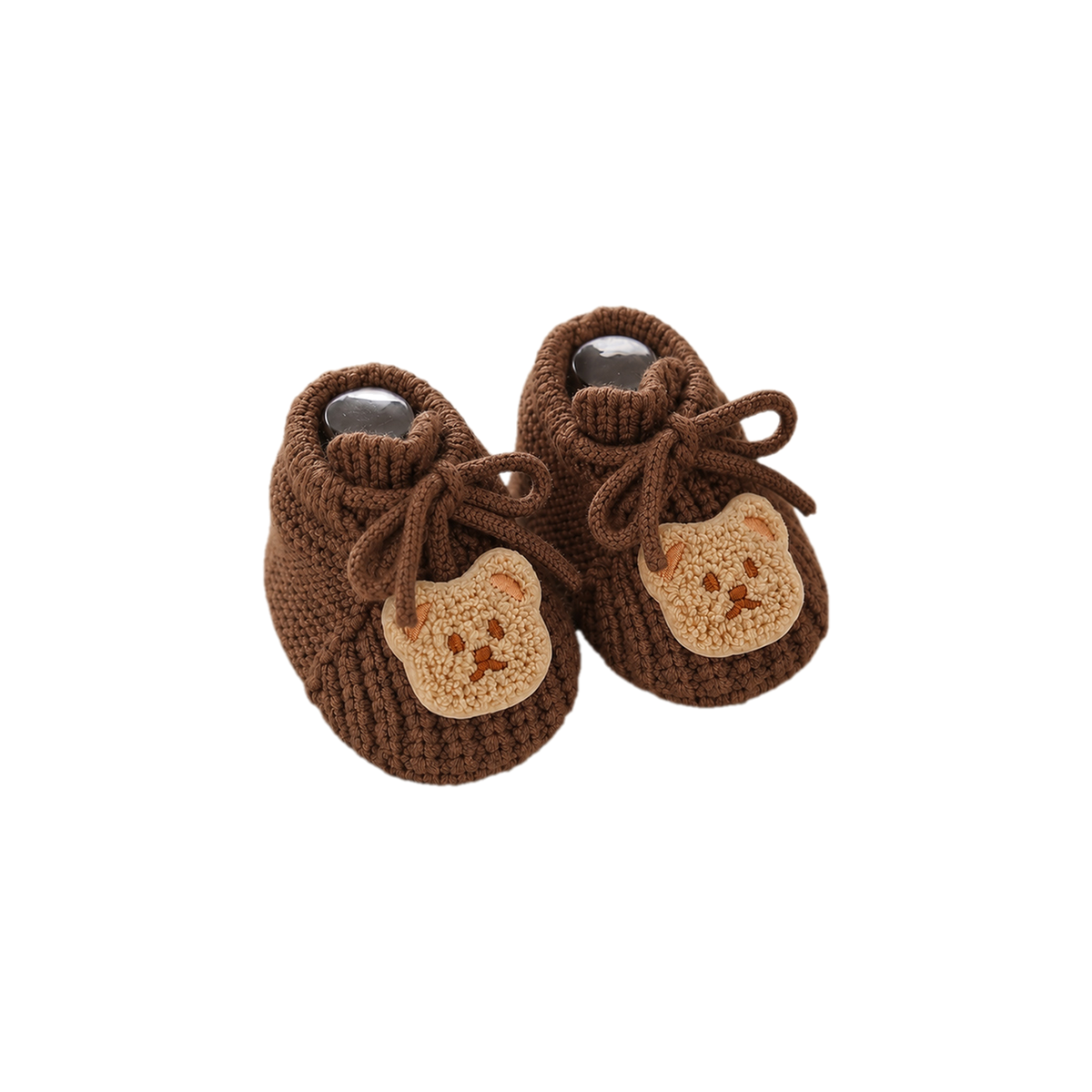 Barnaby bear crochet baby bootie in brown