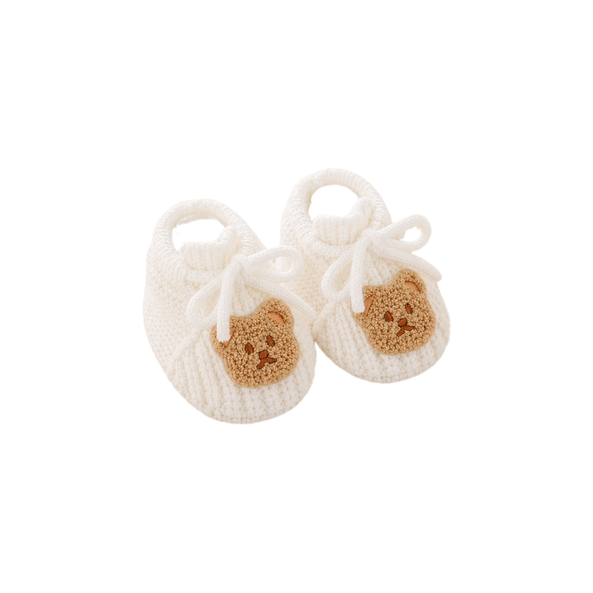 Barnaby bear crochet baby bootie in ivory