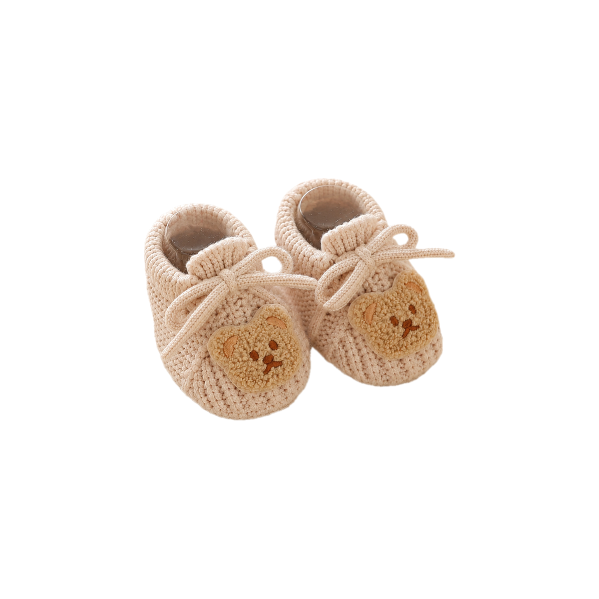 Barnaby bear crochet baby bootie in oat