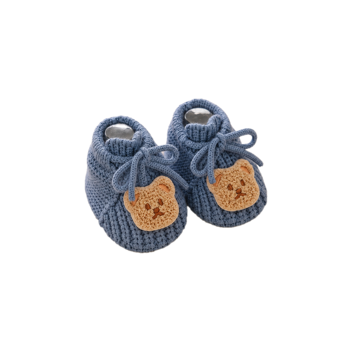 Barnaby bear crochet baby bootie in teal