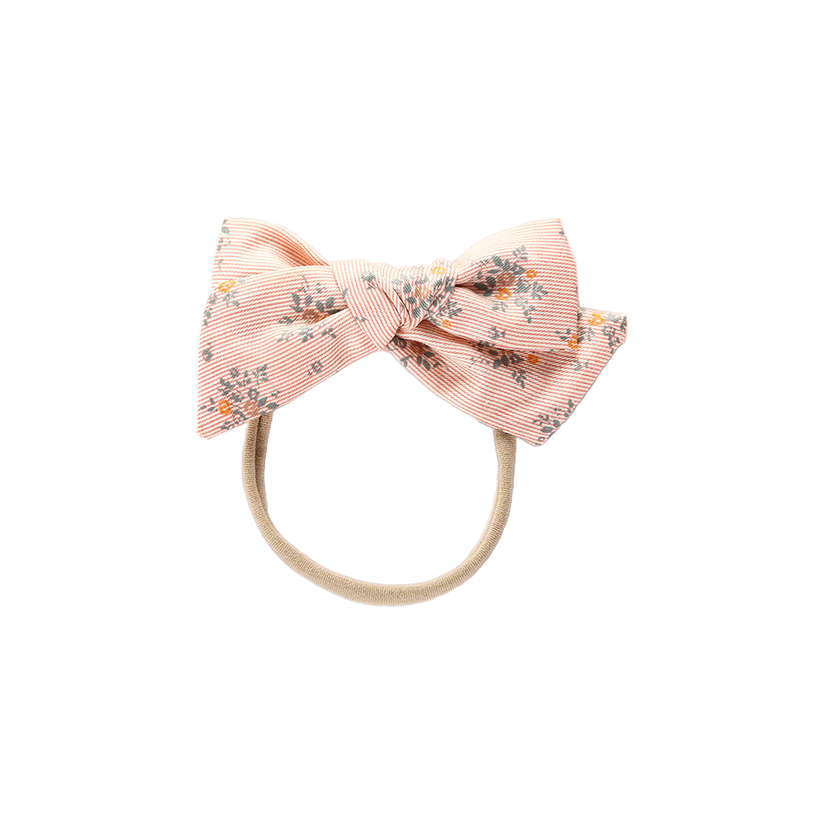 Betty floral baby bow headband in peach, peach striped ditsy floral
