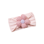 Blush on fairy floss tonal pink cable knit flower baby headband on white background