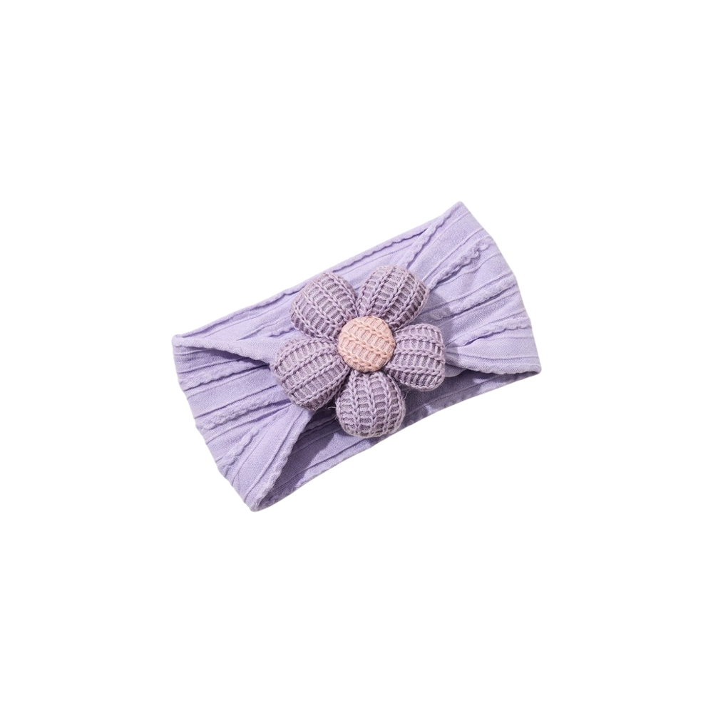 Bloom cable knit flower baby headband in lavender