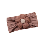 Sienna on sienna deep tonal brown cable knit flower baby headband on white background