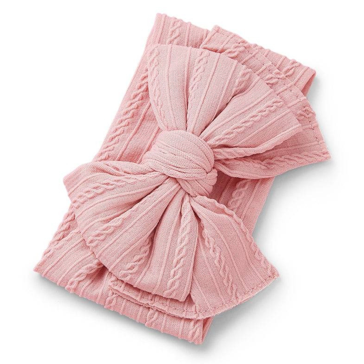 Bowie Cable Knit Double Bow Headband — baby headband size and scale reference