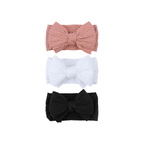 Essentials cable knit double bow baby headband 3-pack in blush, white and black