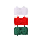 Festive Joy cable knit double bow baby headband 3-pack in white, cherry red and pine green