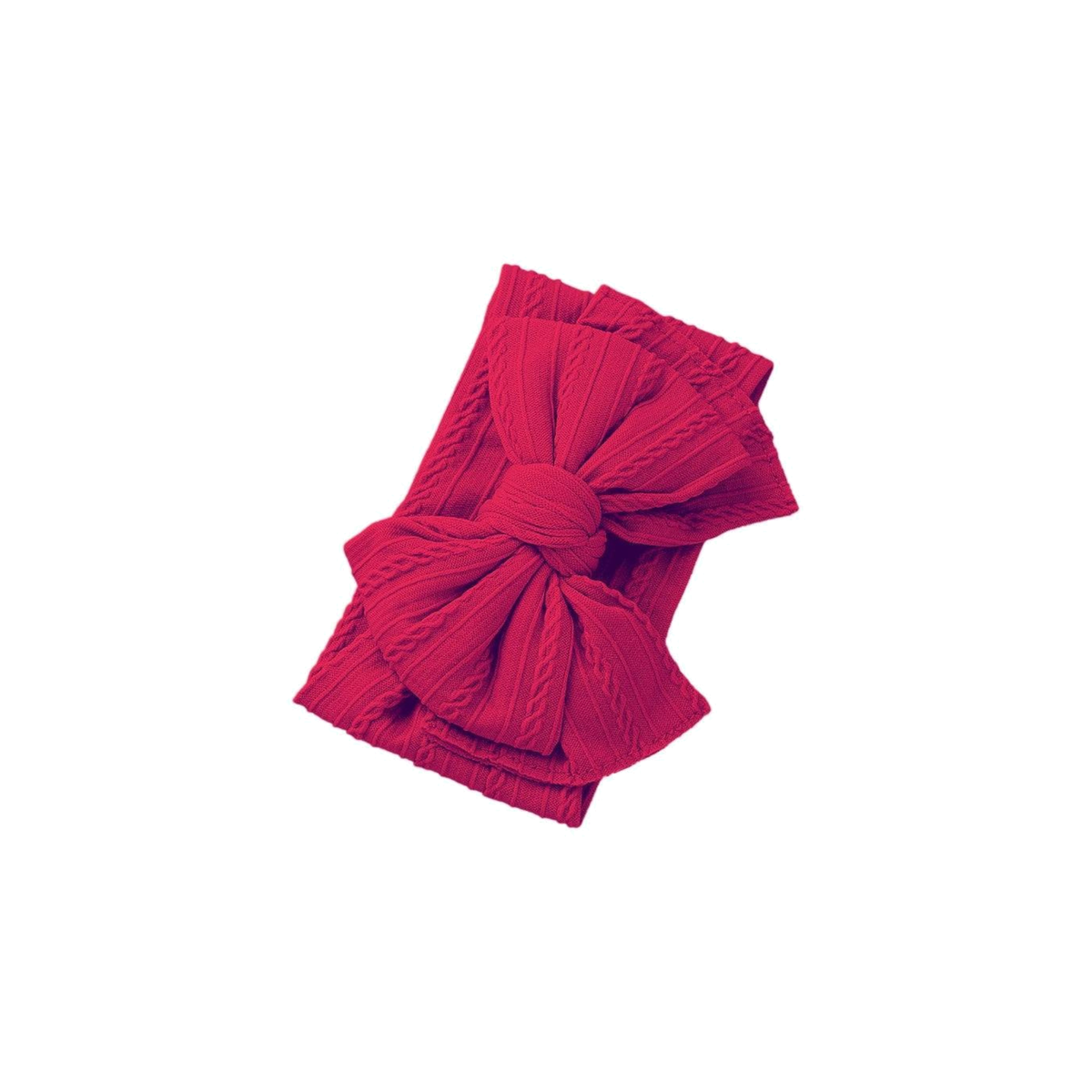 Bowie double bow cable knit baby headband in cherry
