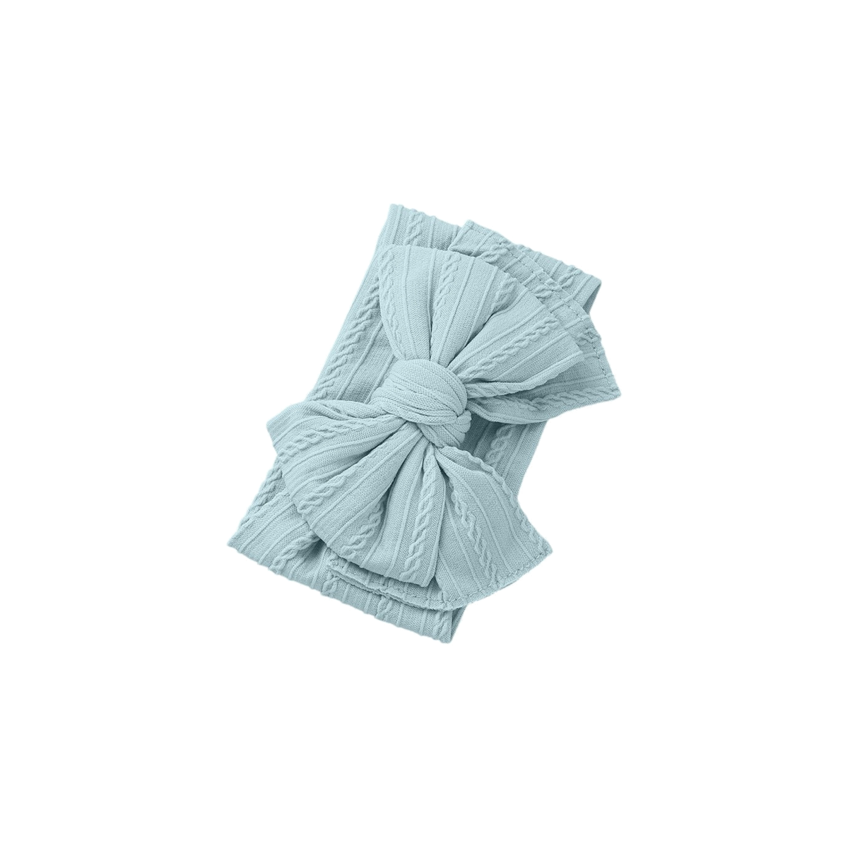 Bowie double bow cable knit baby headband in cruise blue