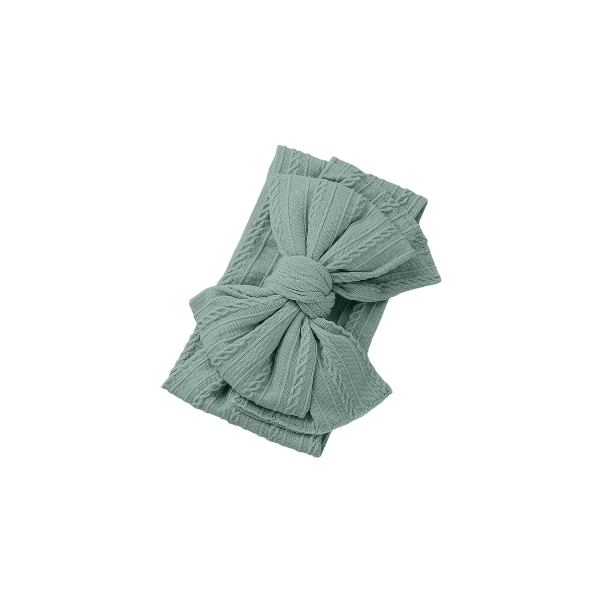 Bowie double bow cable knit baby headband in fern green
