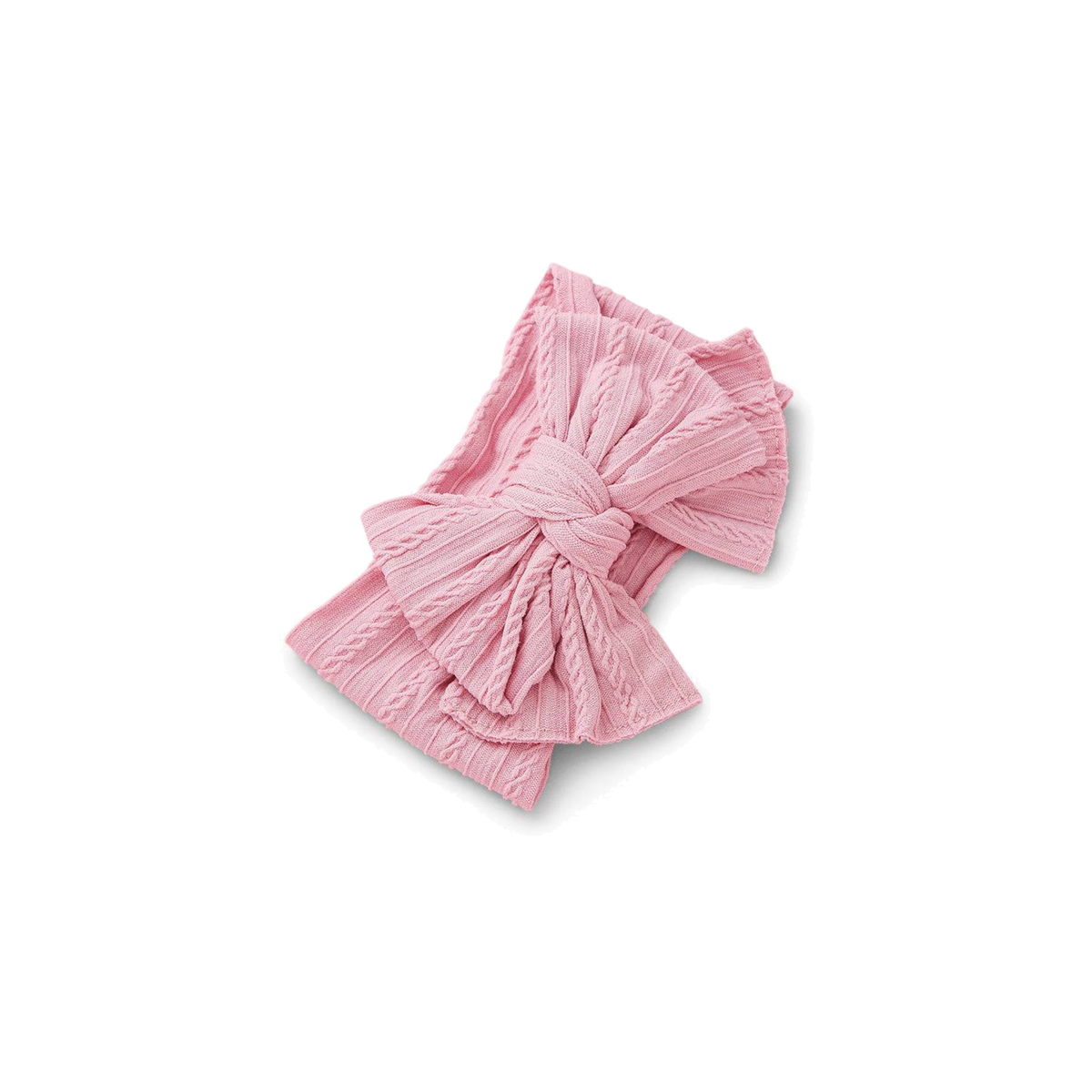 Bowie double bow cable knit baby headband in flamingo