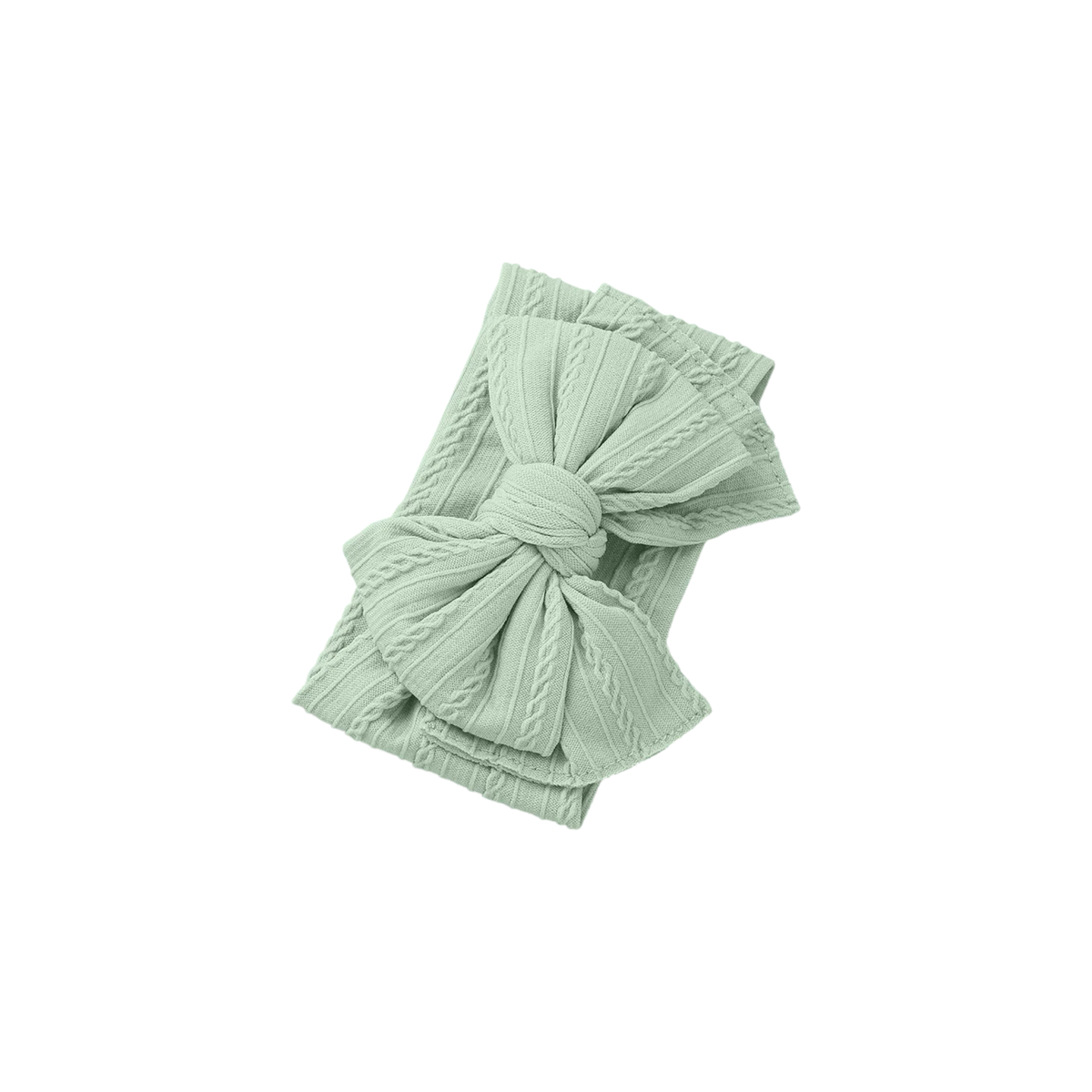 Bowie double bow cable knit baby headband in laurel green