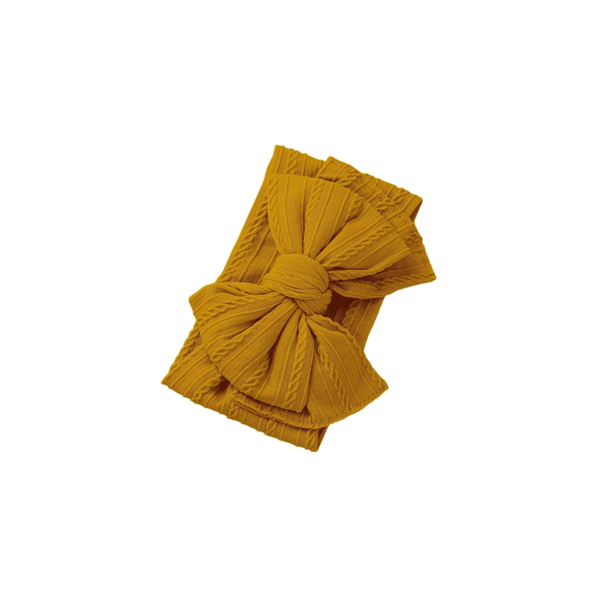 Bowie double bow cable knit baby headband in mustard
