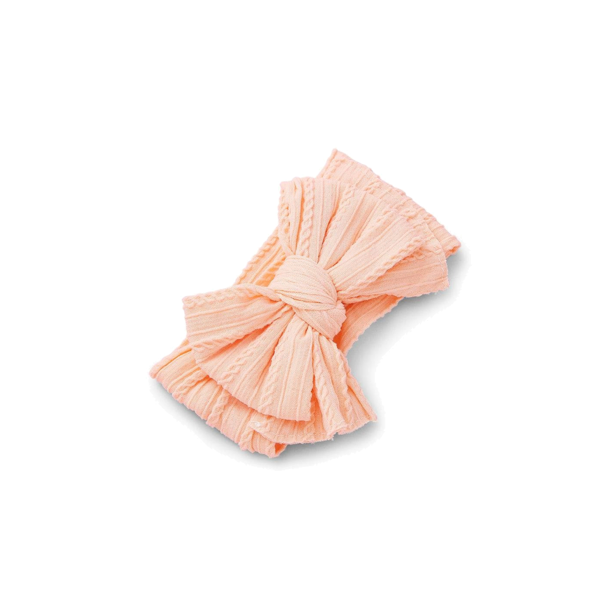 Bowie double bow cable knit baby headband in peach