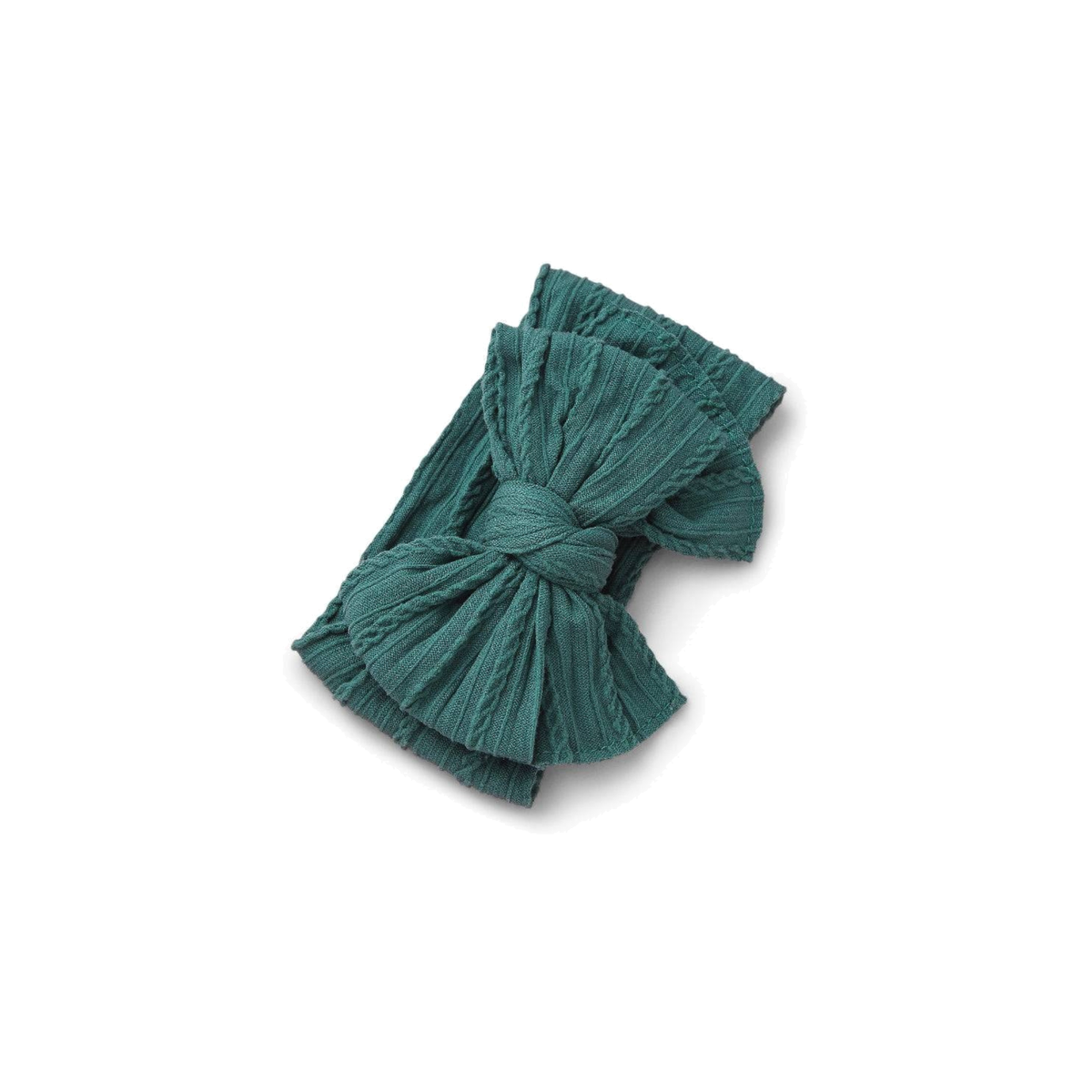 Bowie double bow cable knit baby headband in pine green
