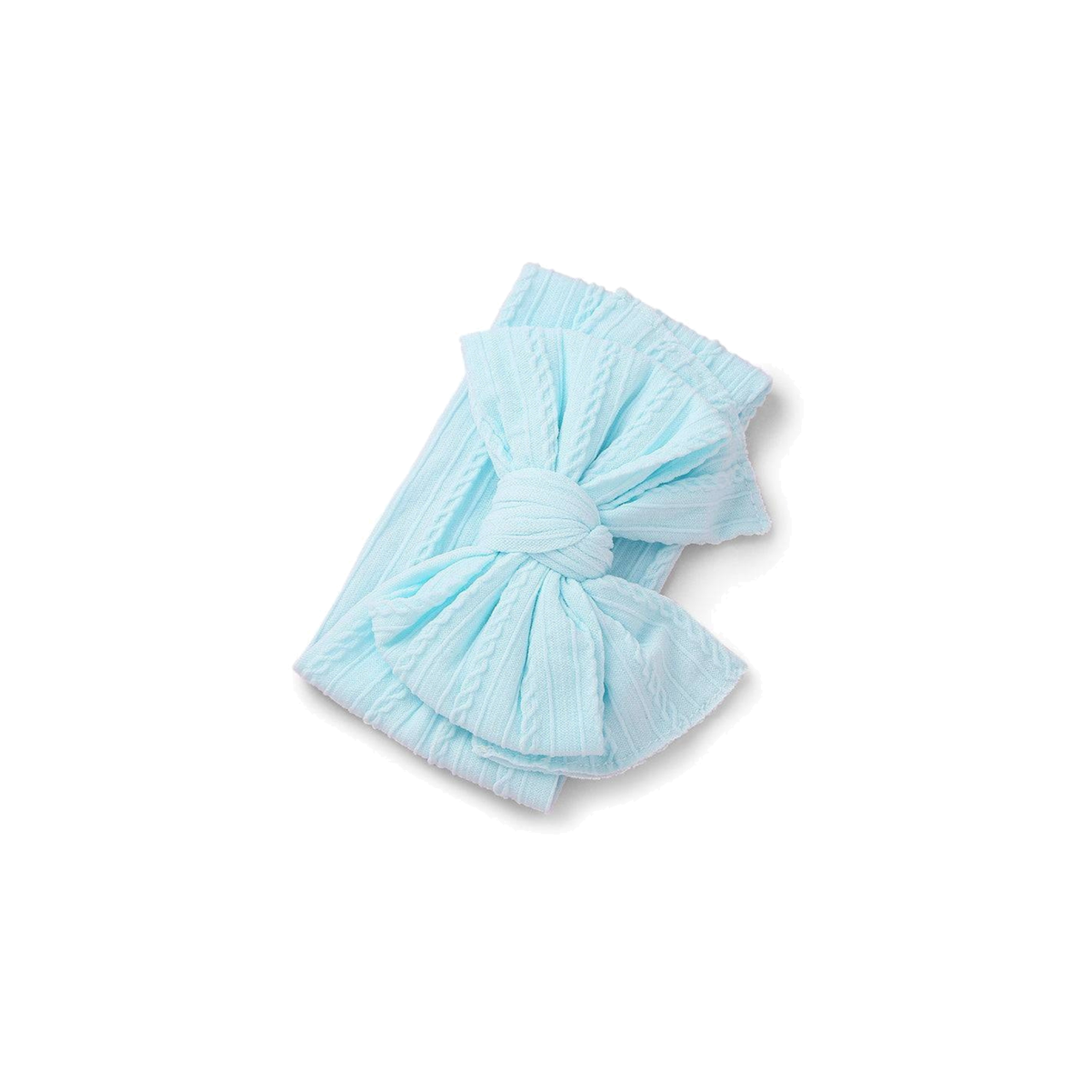 Bowie double bow cable knit baby headband in sky