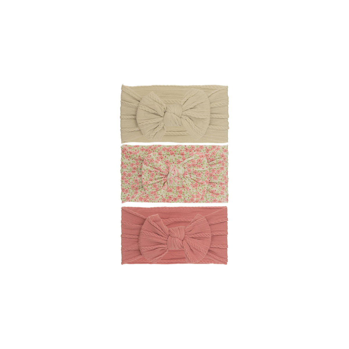 Bowie single bow cable knit baby headband set 19, three headbands