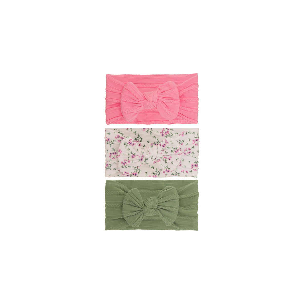 Bowie single bow cable knit baby headband set 3, three headbands