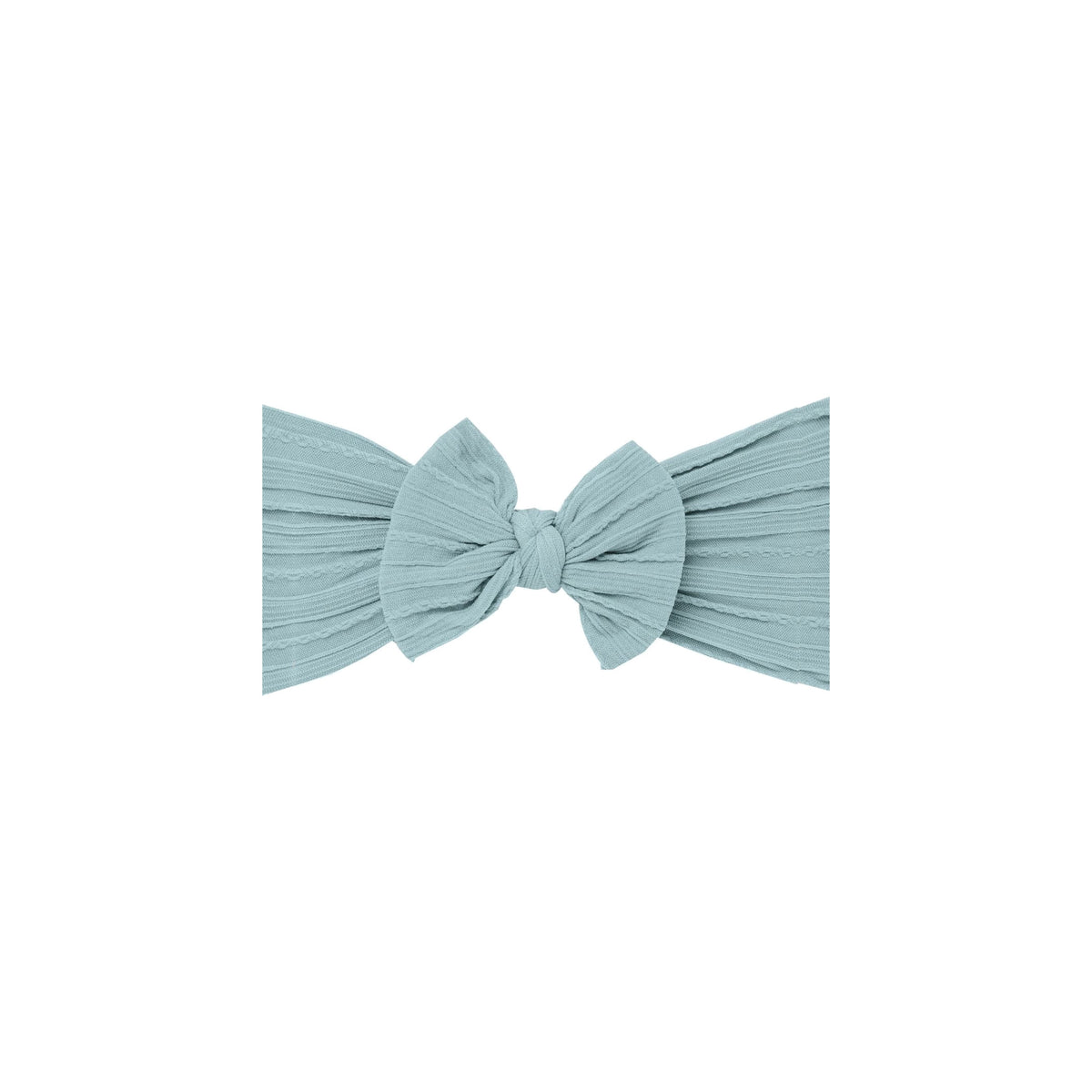 Bowie single bow cable knit baby headband in cruise blue