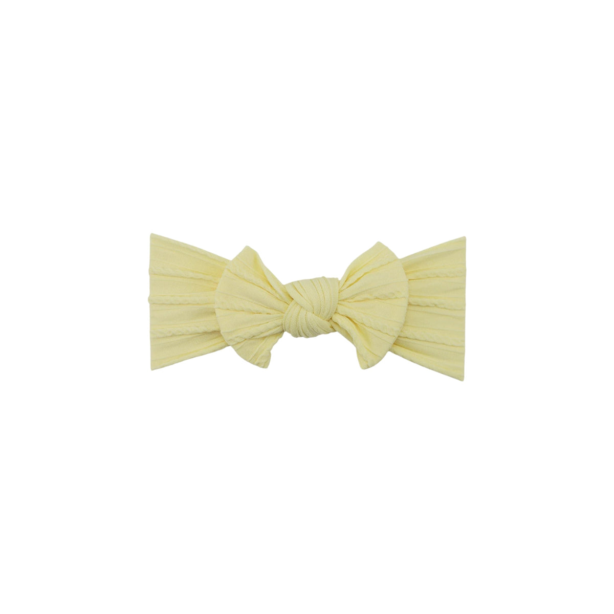 Bowie single bow cable knit baby headband in lemon
