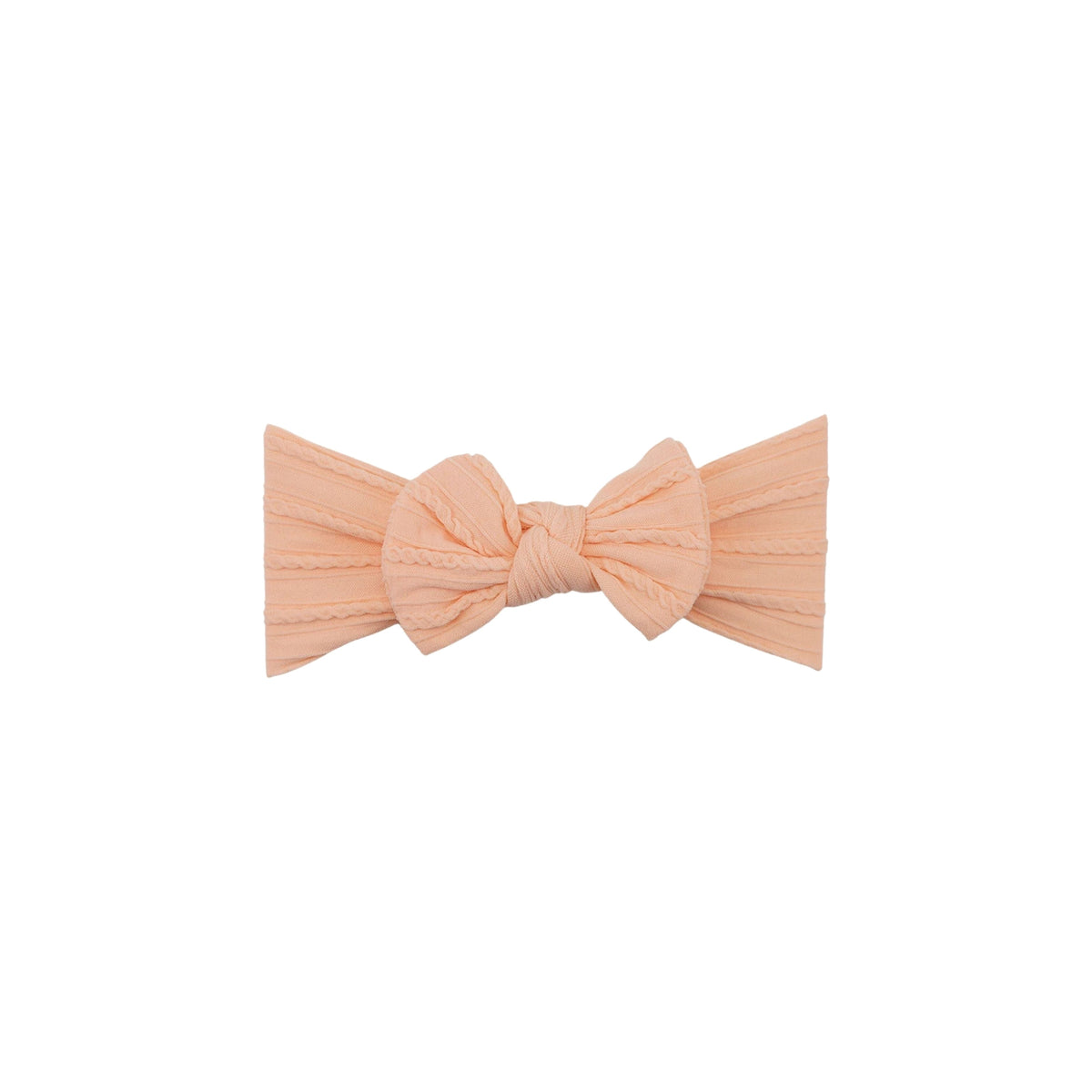 Bowie single bow cable knit baby headband in peach