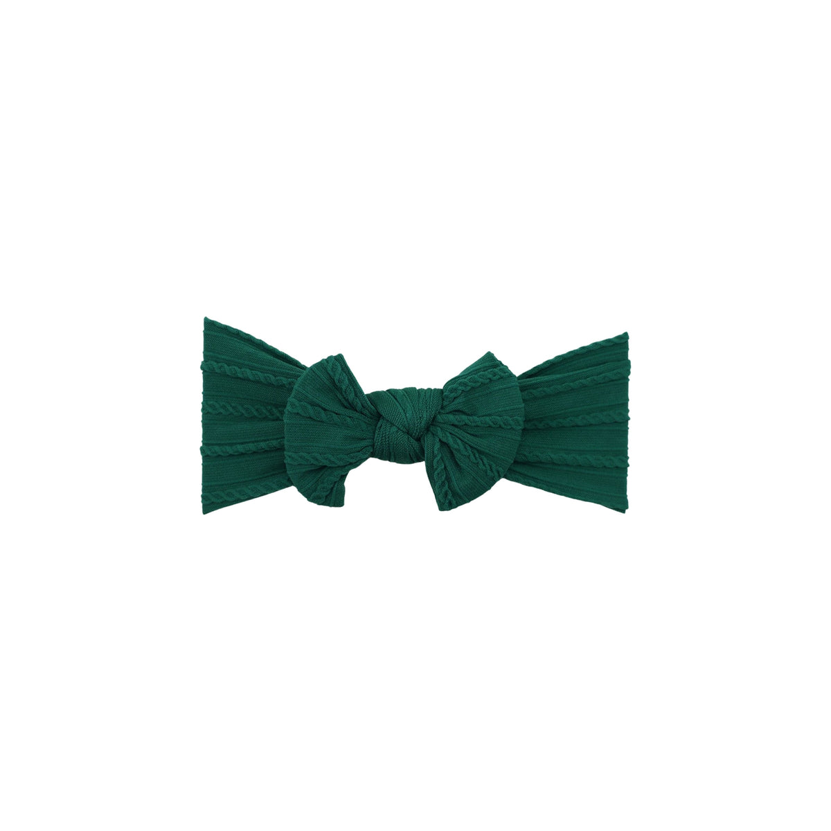 Bowie single bow cable knit baby headband in pine green