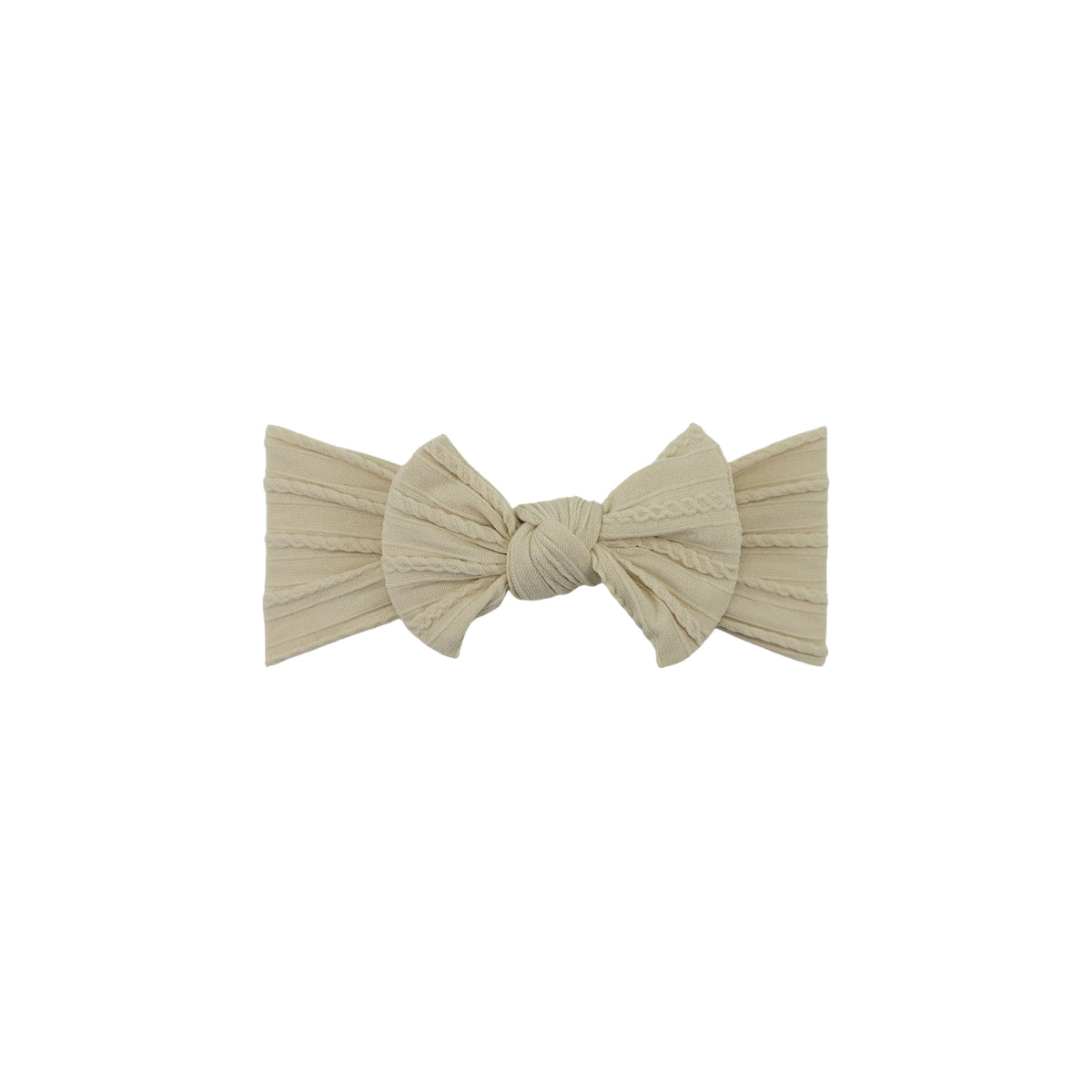 Bowie single bow cable knit baby headband in sand