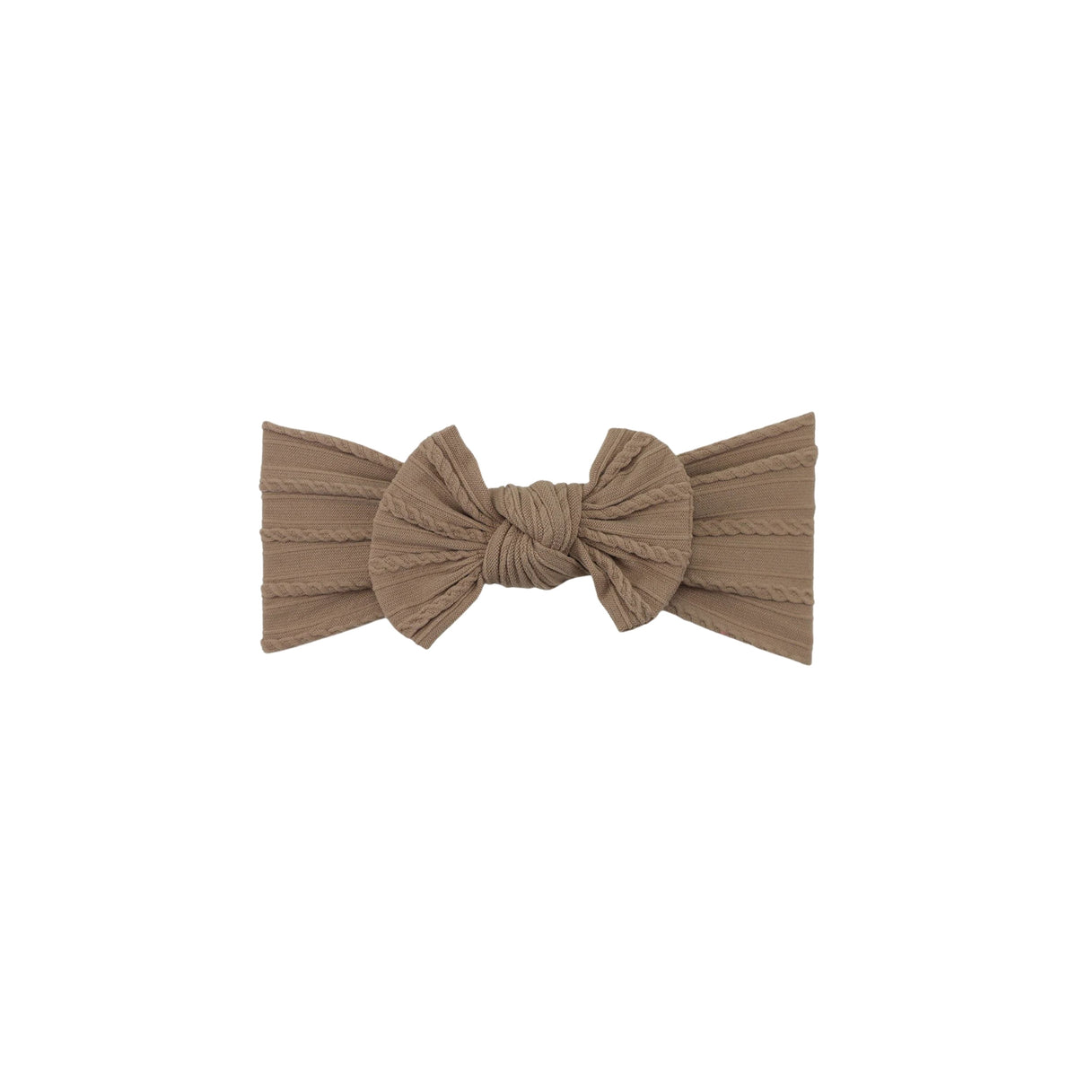 Bowie single bow cable knit baby headband in sienna