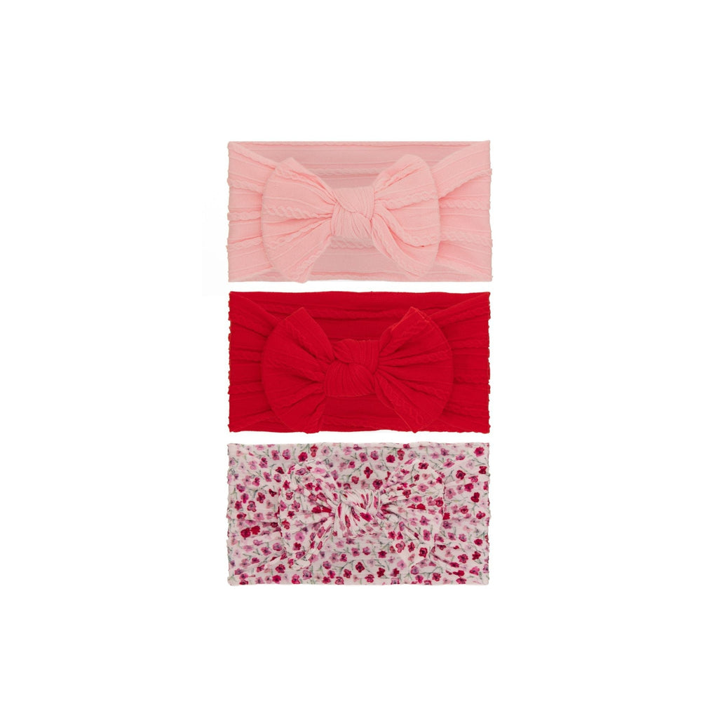 Set 11 cable knit single bow baby headband 3-piece set on white background