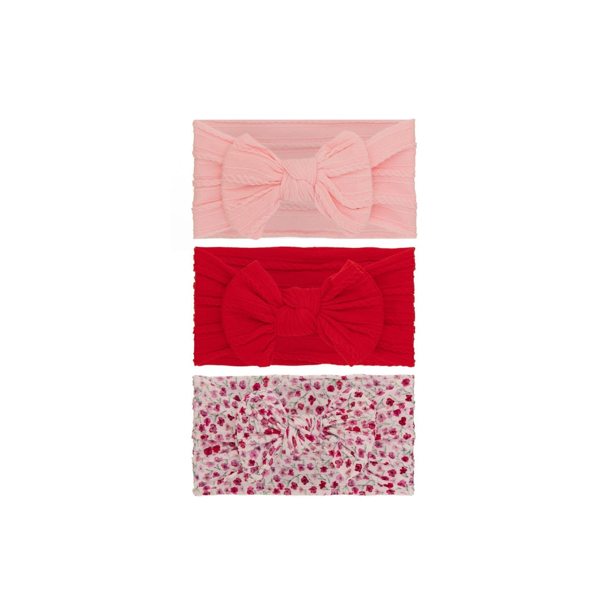 Set 11 cable knit single bow baby headband 3-piece set on white background