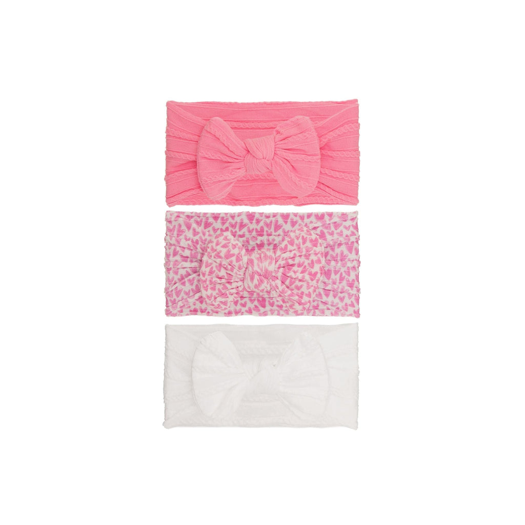 Set 12 cable knit single bow baby headband 3-piece set on white background