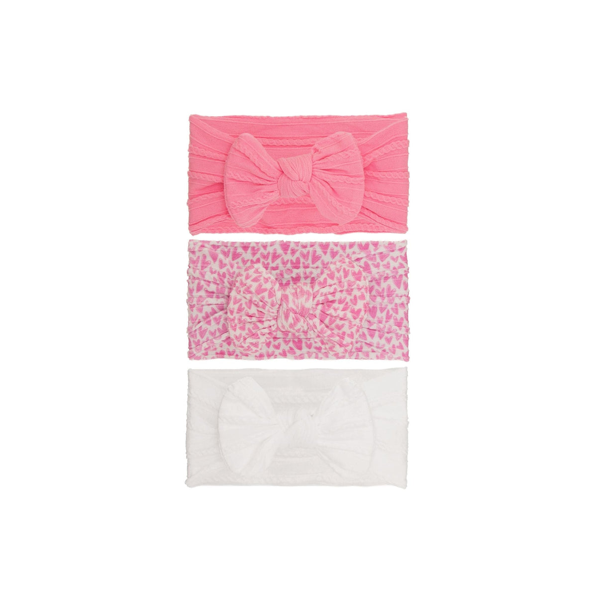 Set 12 cable knit single bow baby headband 3-piece set on white background