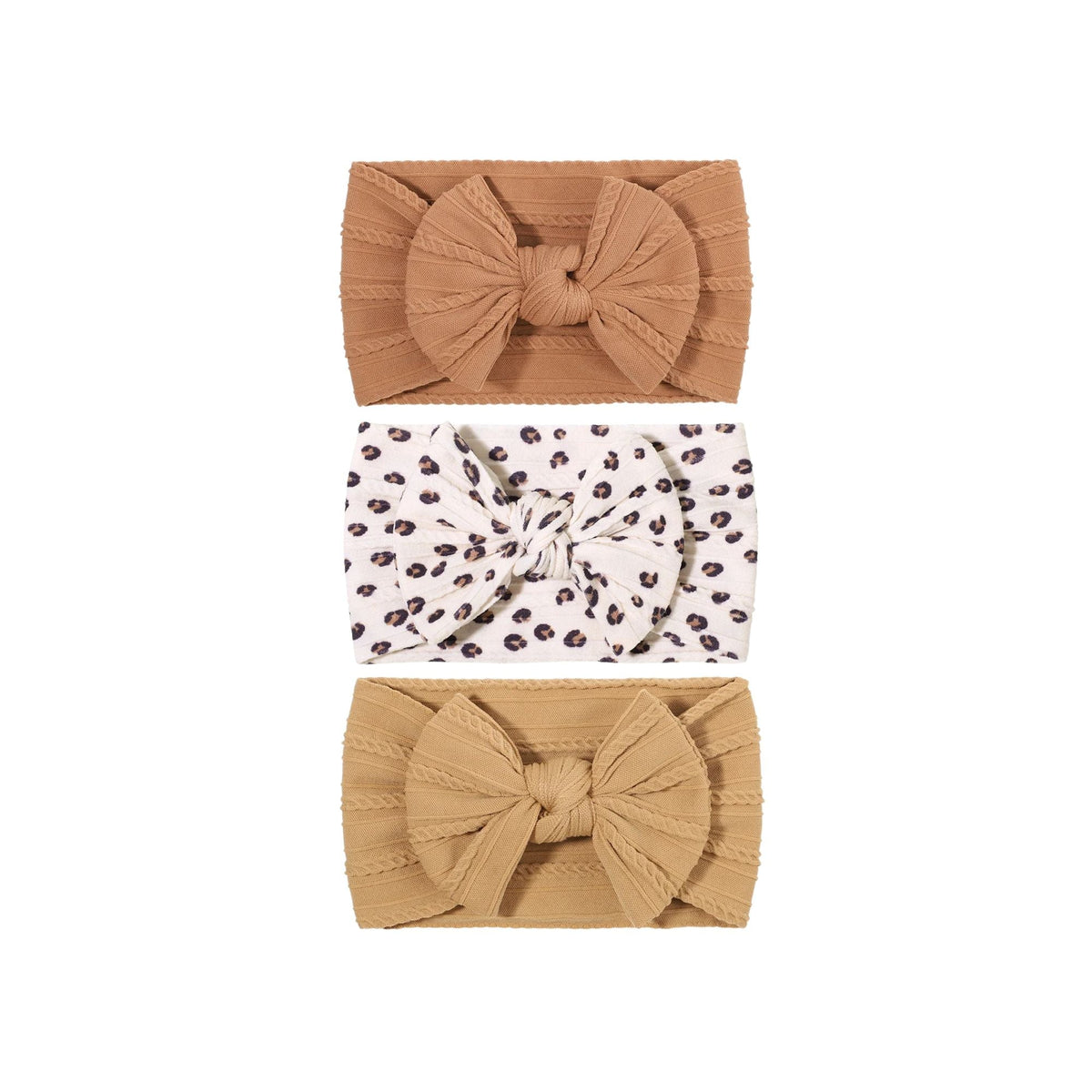 Set 14 cable knit single bow baby headband 3-piece set in neutral tones