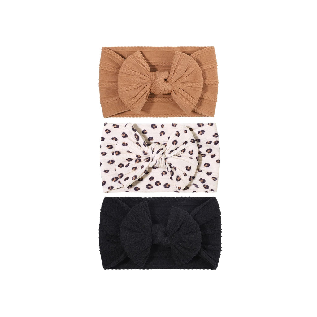 Set 15 cable knit single bow baby headband 3-piece set in neutral tones