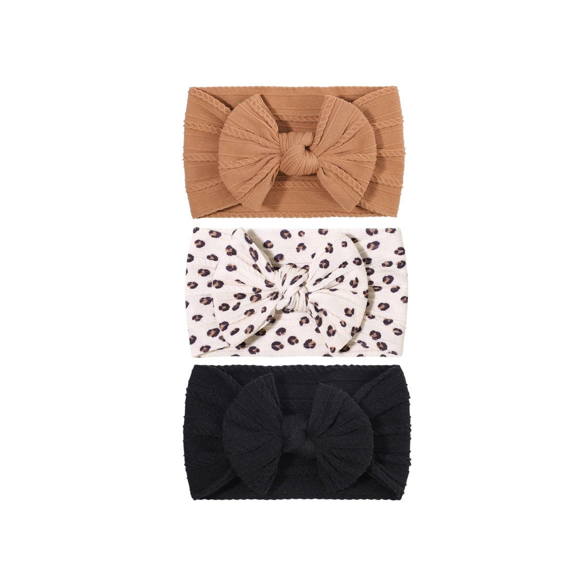 Set 15 cable knit single bow baby headband 3-piece set in neutral tones