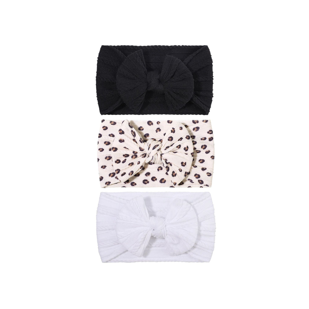 Set 16 cable knit single bow baby headband 3-piece set in neutral tones