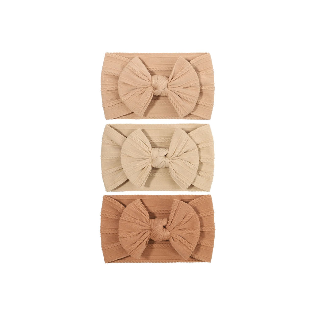 Set 17 cable knit single bow baby headband 3-piece set in neutral tones