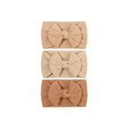 Set 17 cable knit single bow baby headband 3-piece set in neutral tones