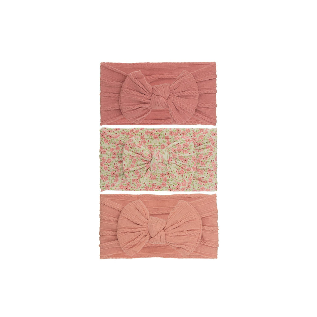 Set 18 cable knit single bow baby headband 3-piece set on white background